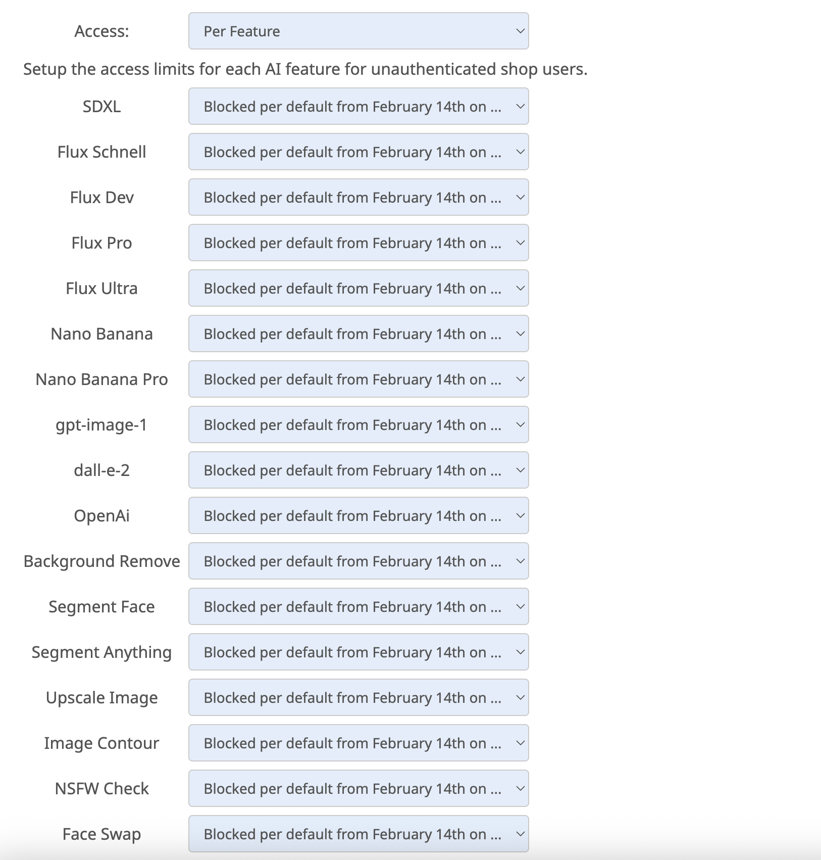 AI Feature List For Blocking