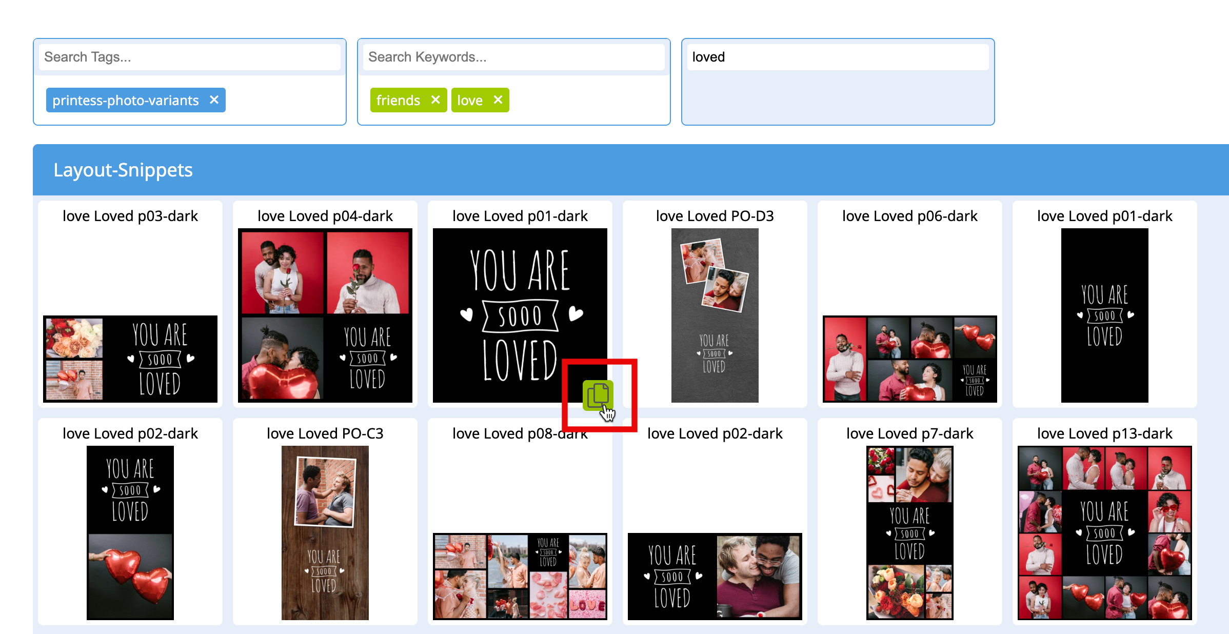 Layout Snippet Search