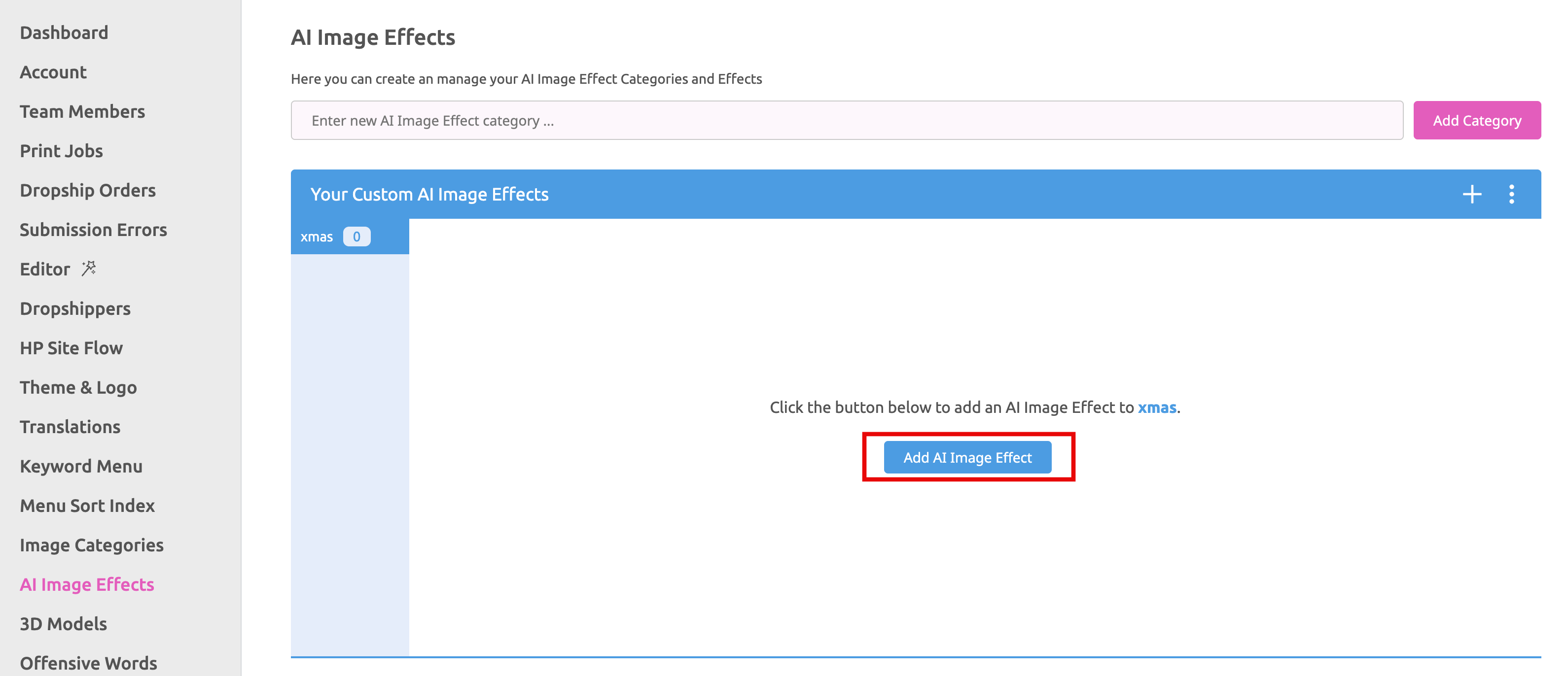 AI Image Effects Button