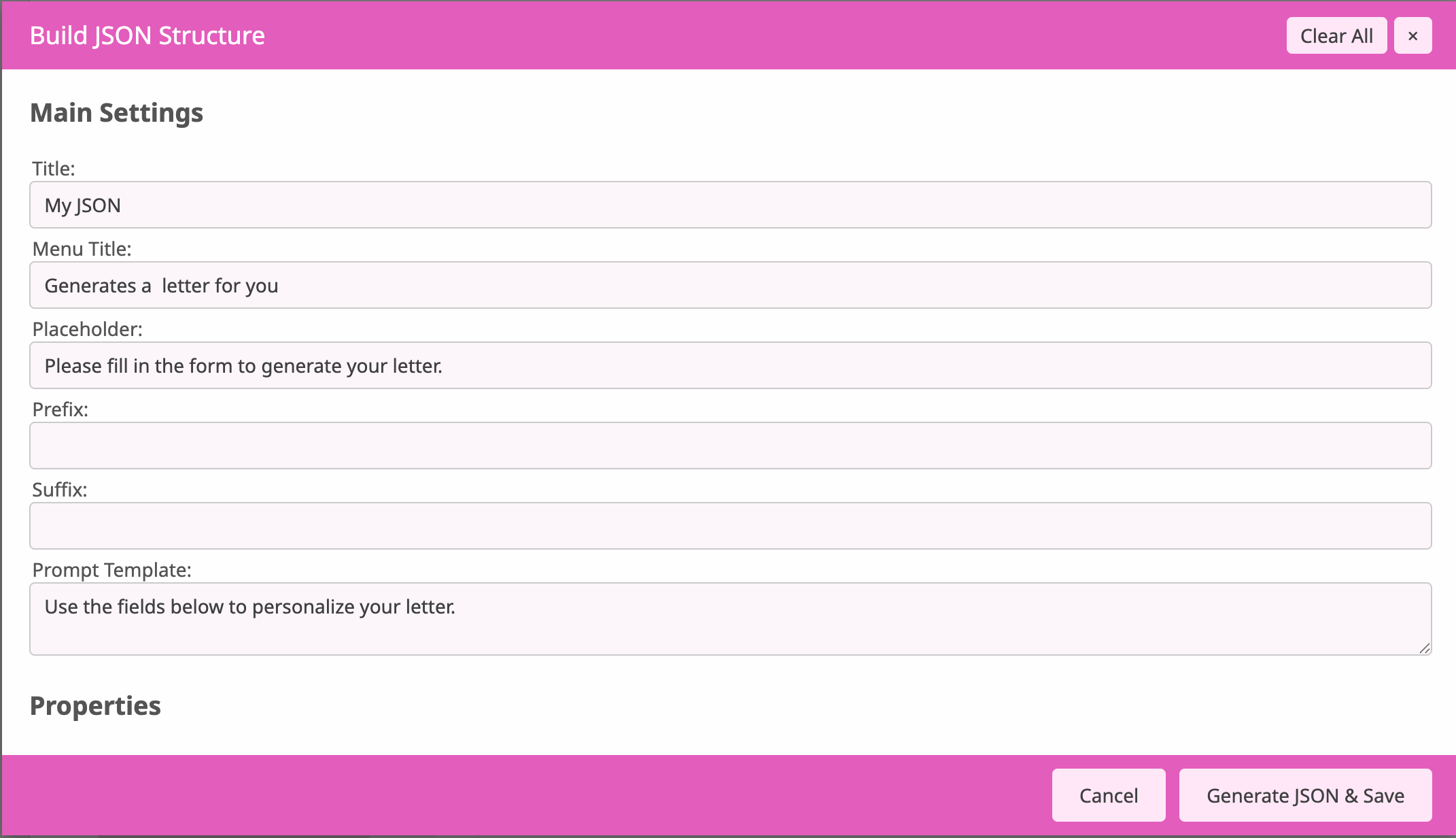 JSON Builder Opens