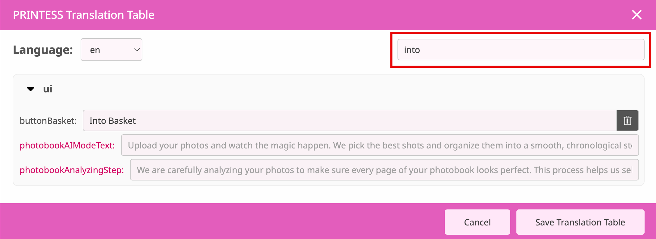 Translation Table Printess namespaces Search