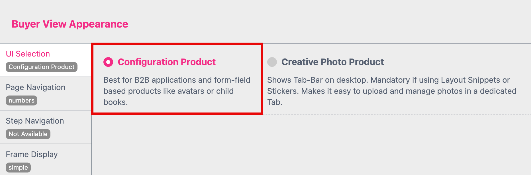 Configuration Product UI Setting
