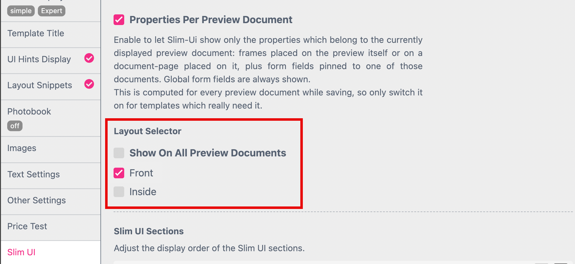 Layout Selector Document