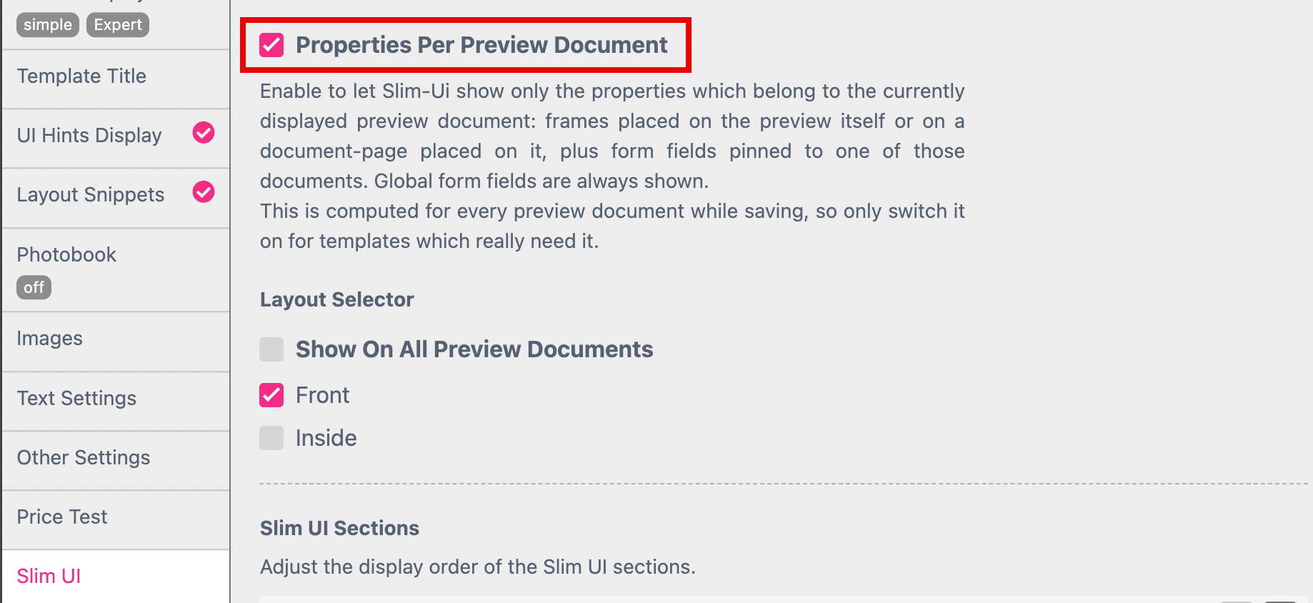 Frame Properties Per Document