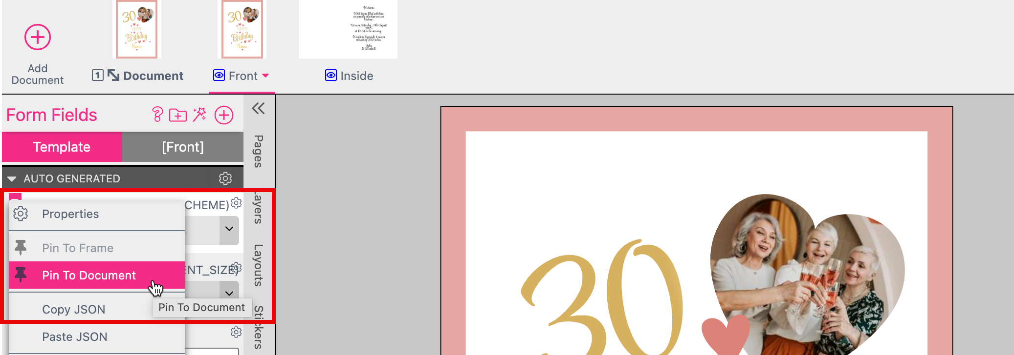 Pin Form Field To Preview Document