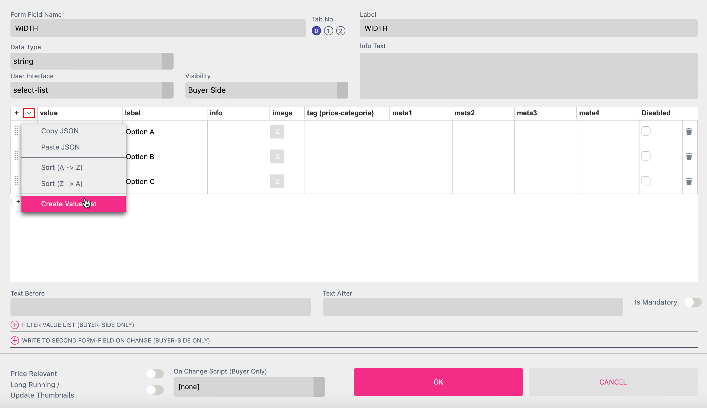 Create Value List