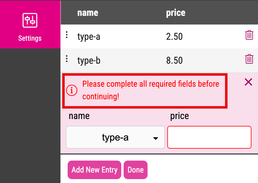 Table Form Field Mandatory