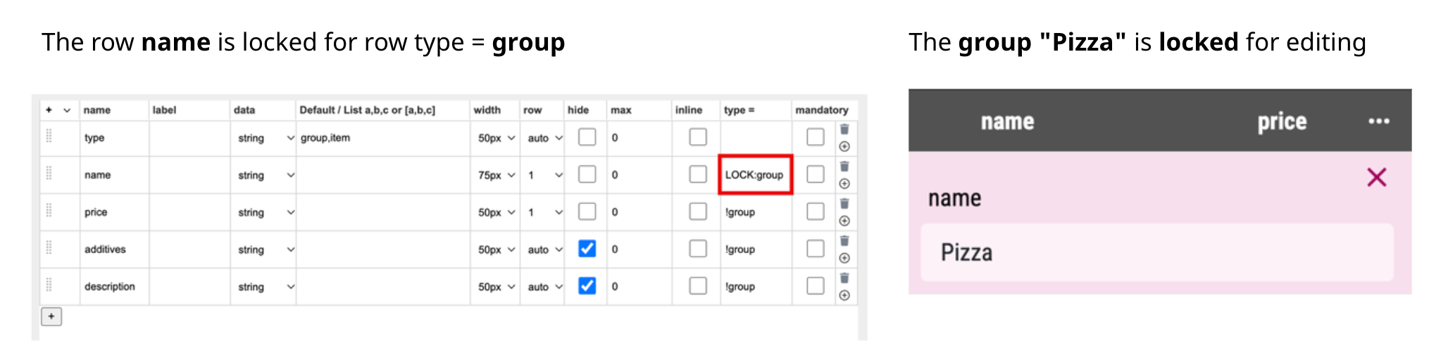 Table Form Field LOCK Group