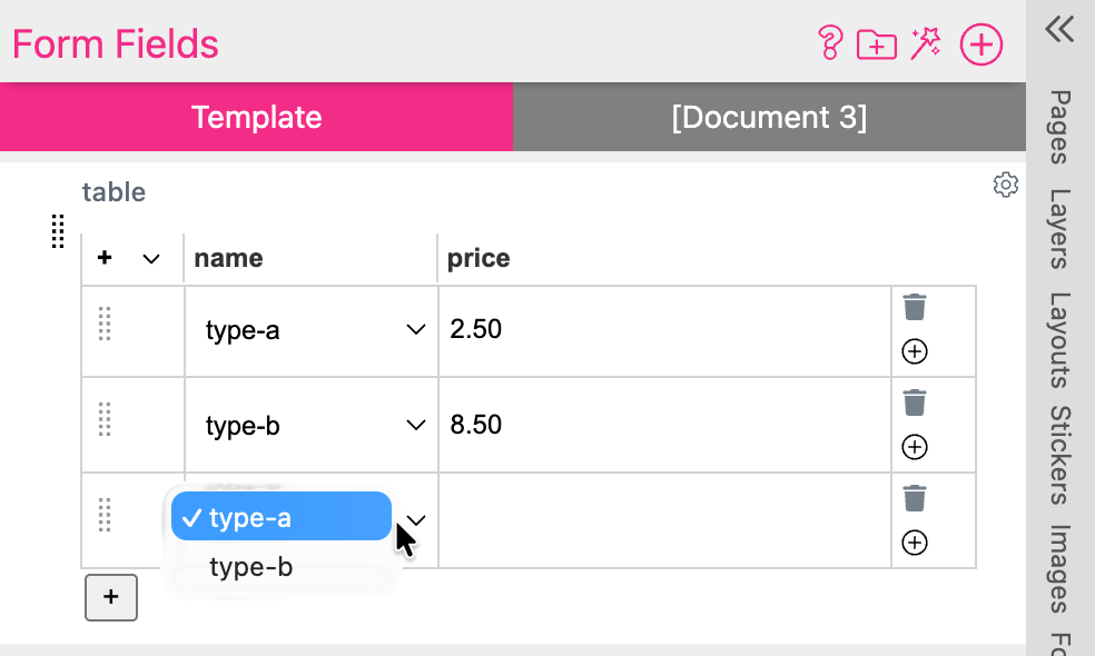Table Form Field At Designer Side