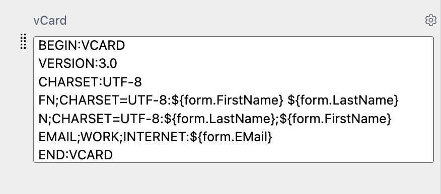 vCard Form Field Data Input