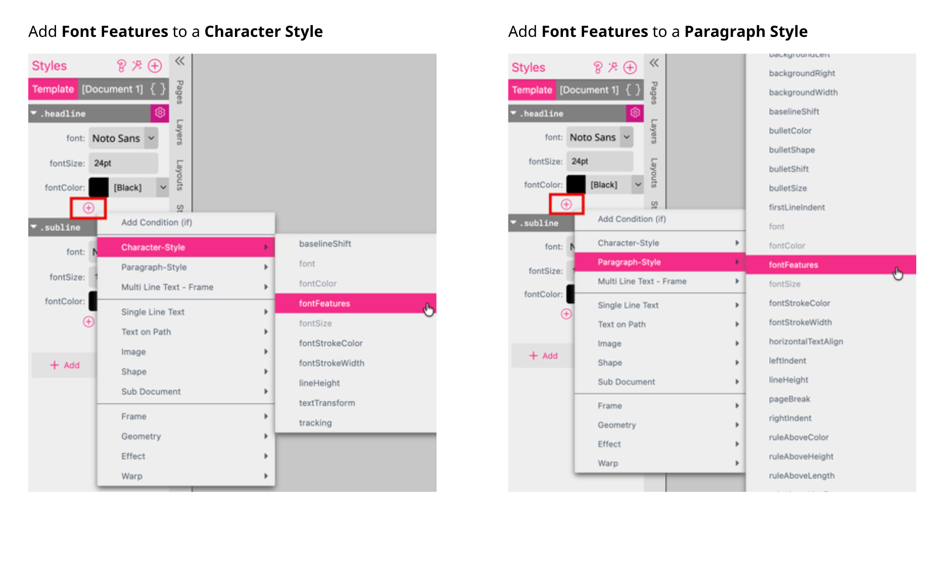 Open Type Font Features Styles