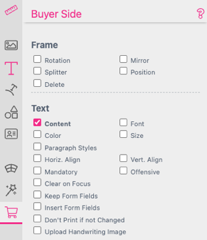 Buyer Side frame settings text