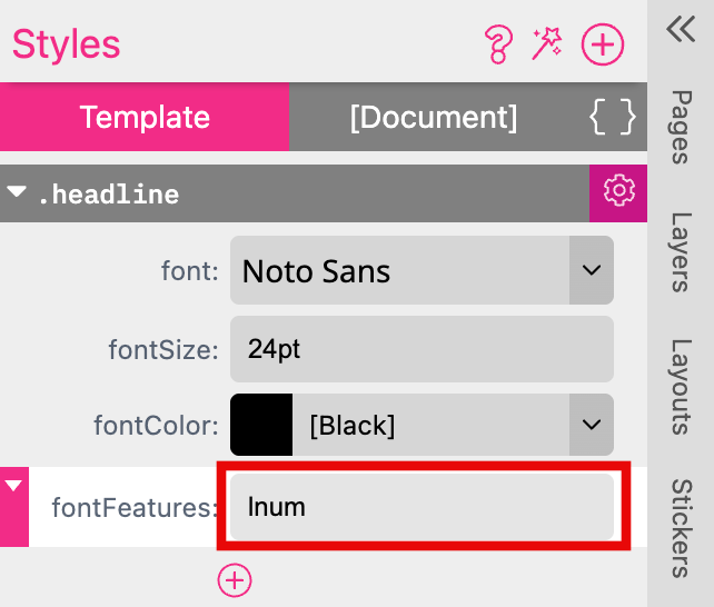 Open Type Font Features Styles Input Field