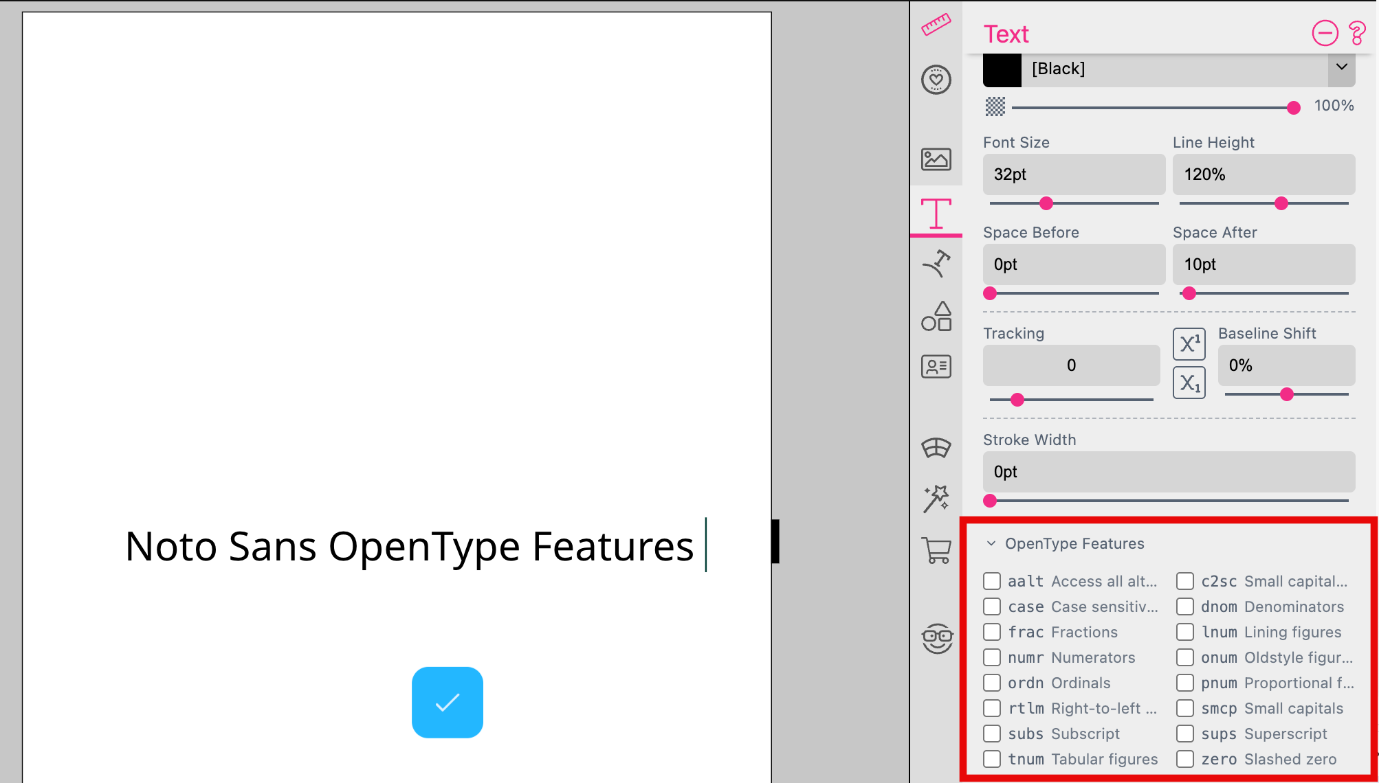 Open Type Font Features