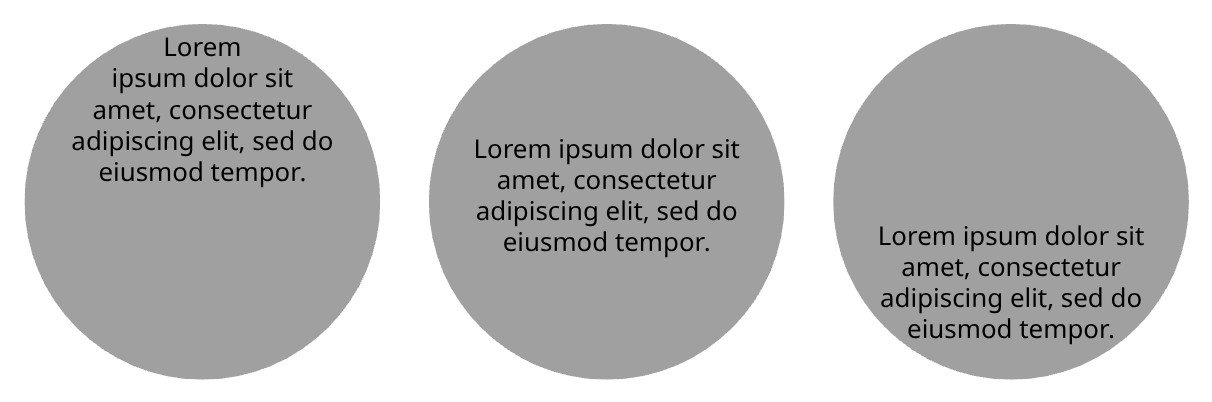 Text aligned to the top, the center and the bottom of a circle