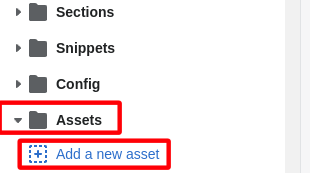 Screenshot of the asset upload button