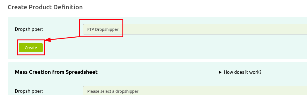 Screenshot of the Create Product Definition section in the Account Portal