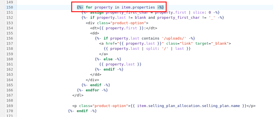 Screenshot of the item property loop