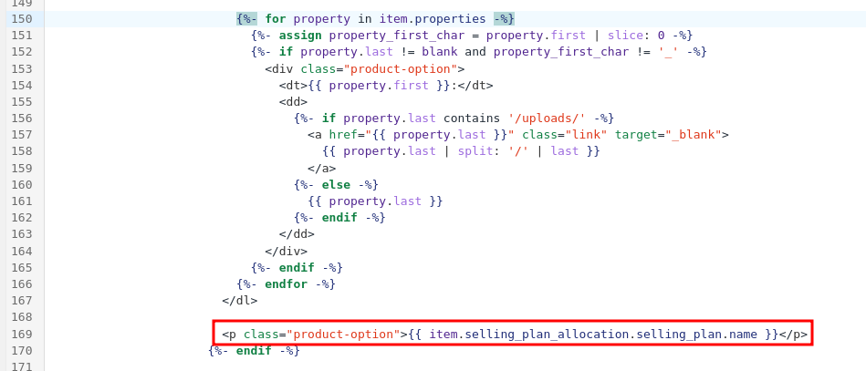 Screenshot of the item property loop