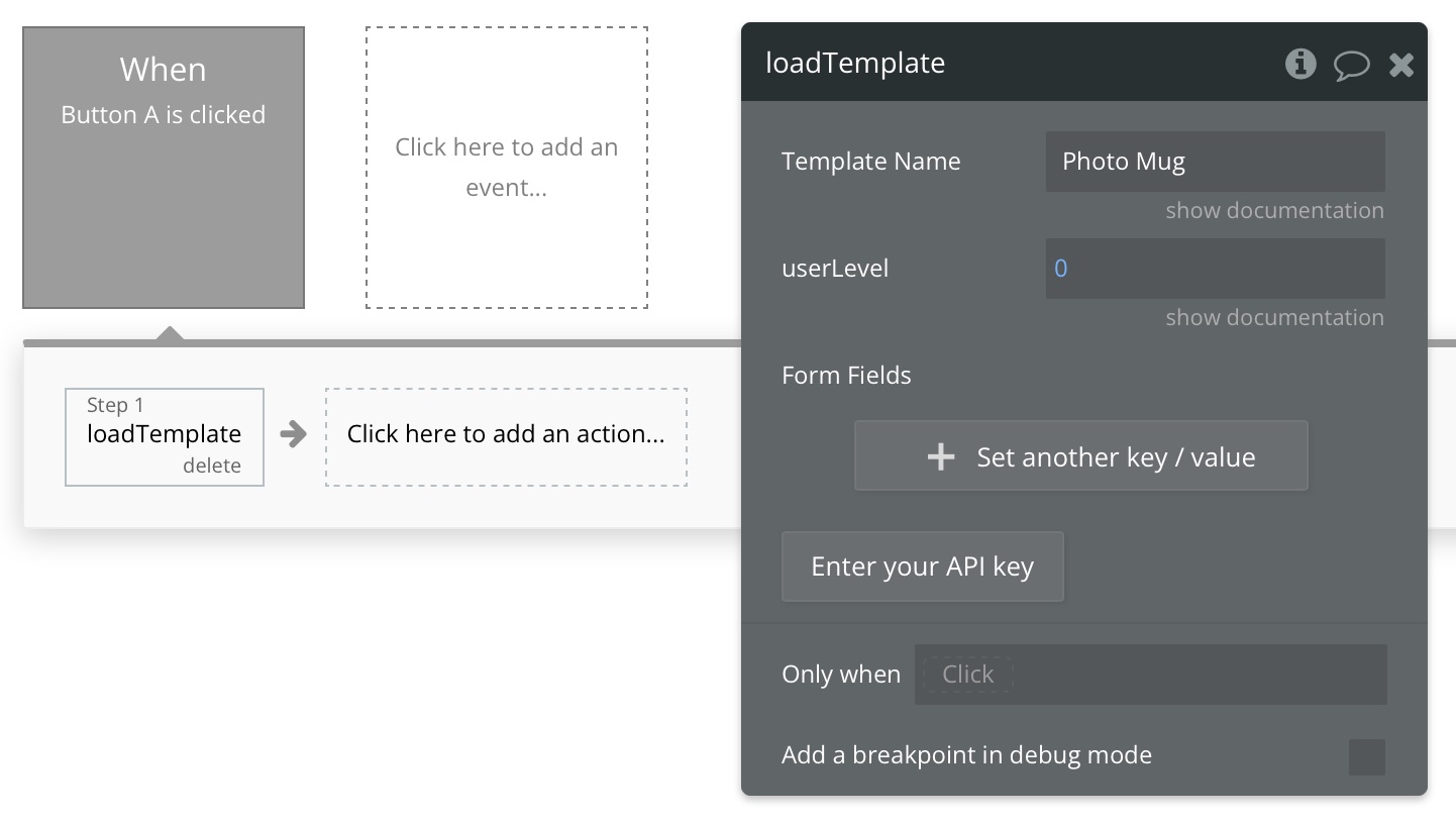 load template action parameters