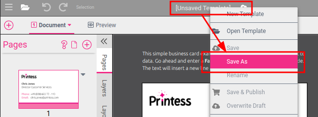 Save and publish template