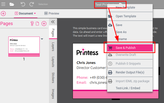 Save and publish template 2