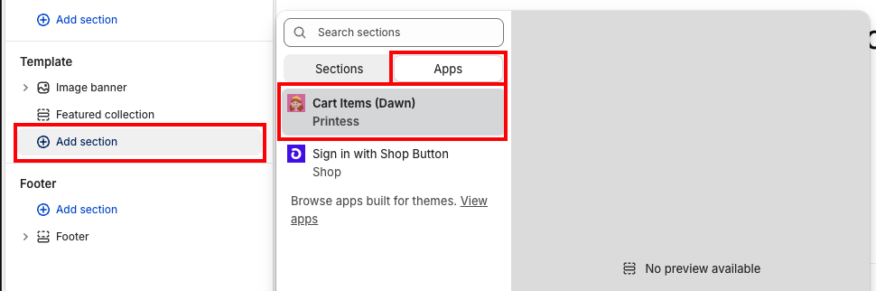 Add Printess Cart Section