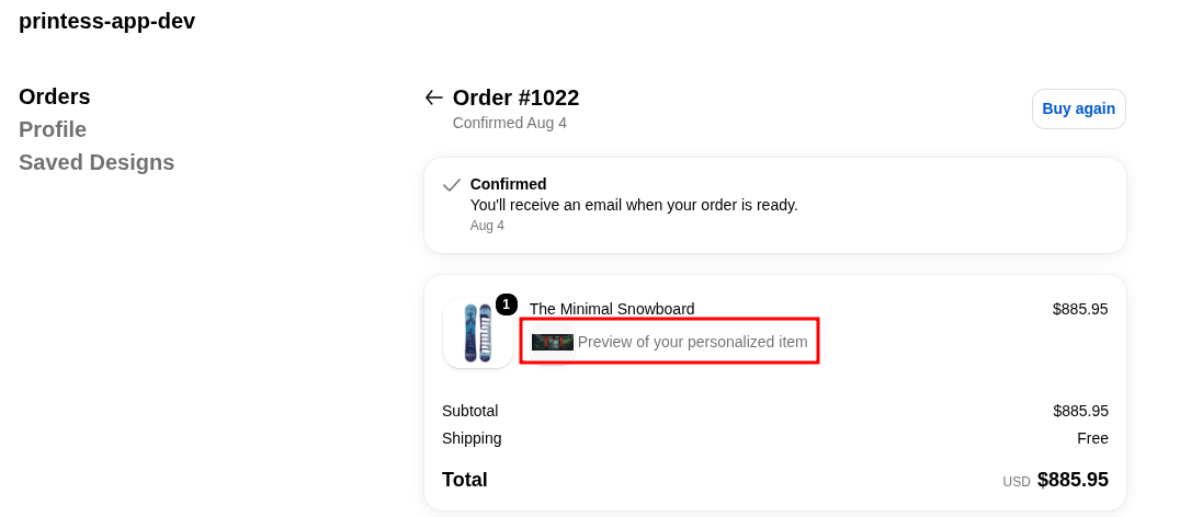 Result – The preview image on the order page