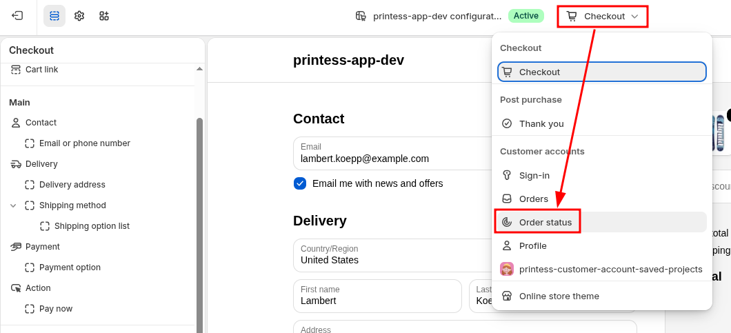 Step 3 – Select the Order status page