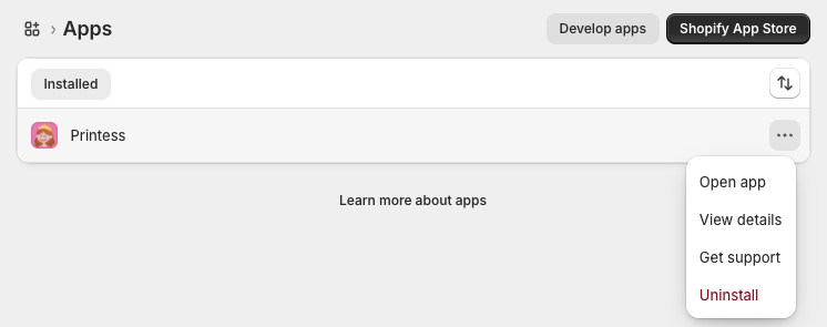 Uninstall the Printess app