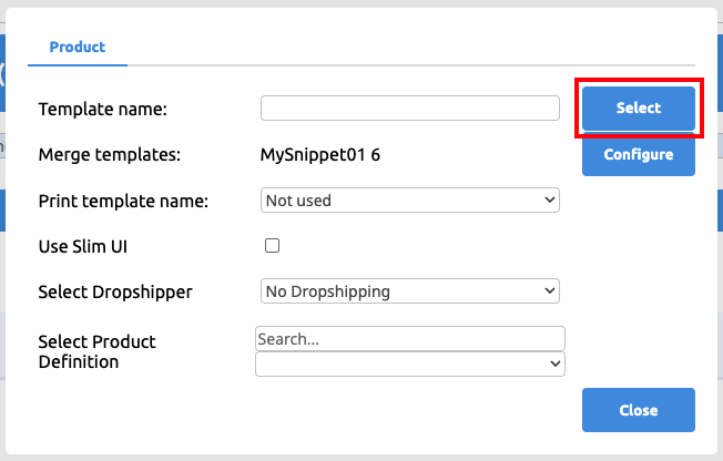 Open template selection
