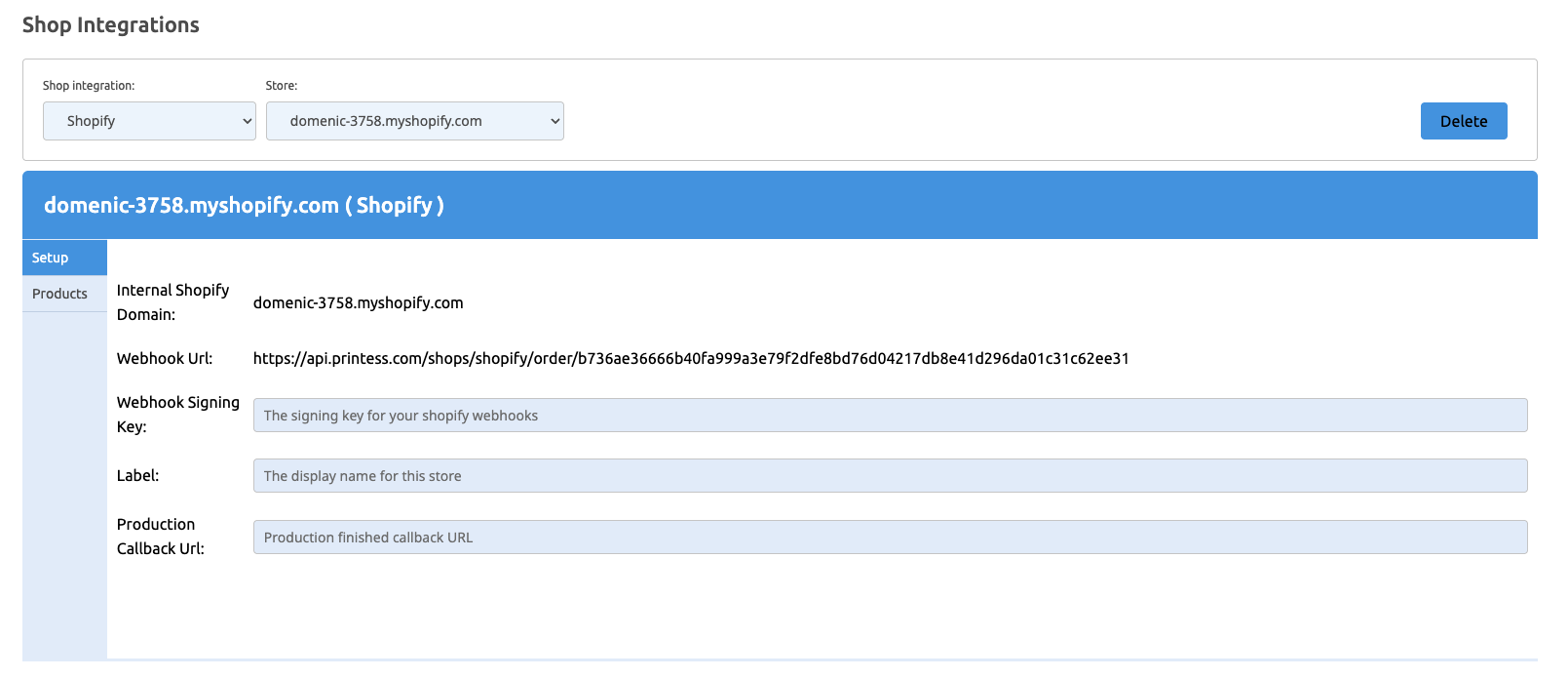 Shop Integration setup
