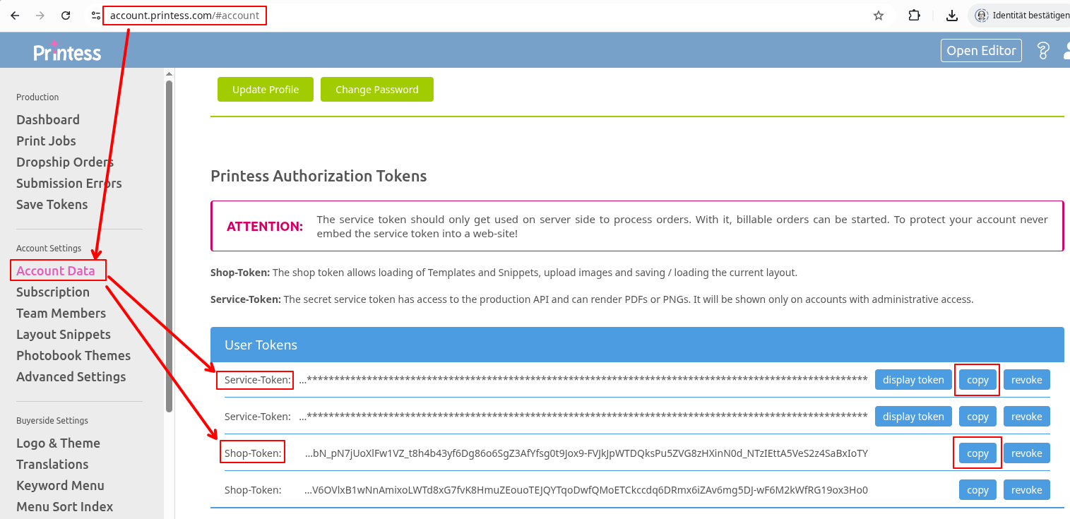 Where you can find your auth tokens