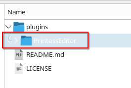 Screenshot of the github repository contents with the marked PrintessEditor sub folder
