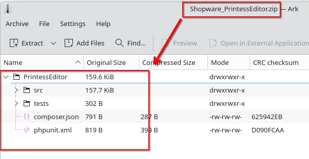 Screenshot of the zip file directory structure