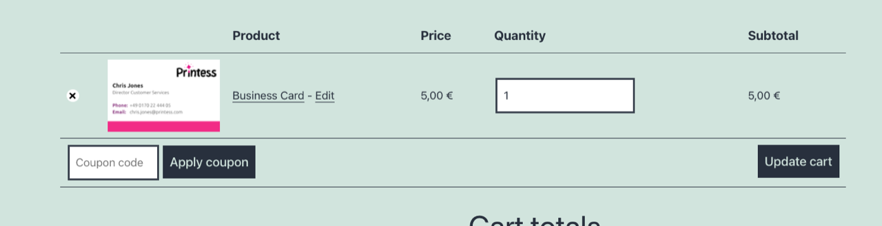 Product in cart