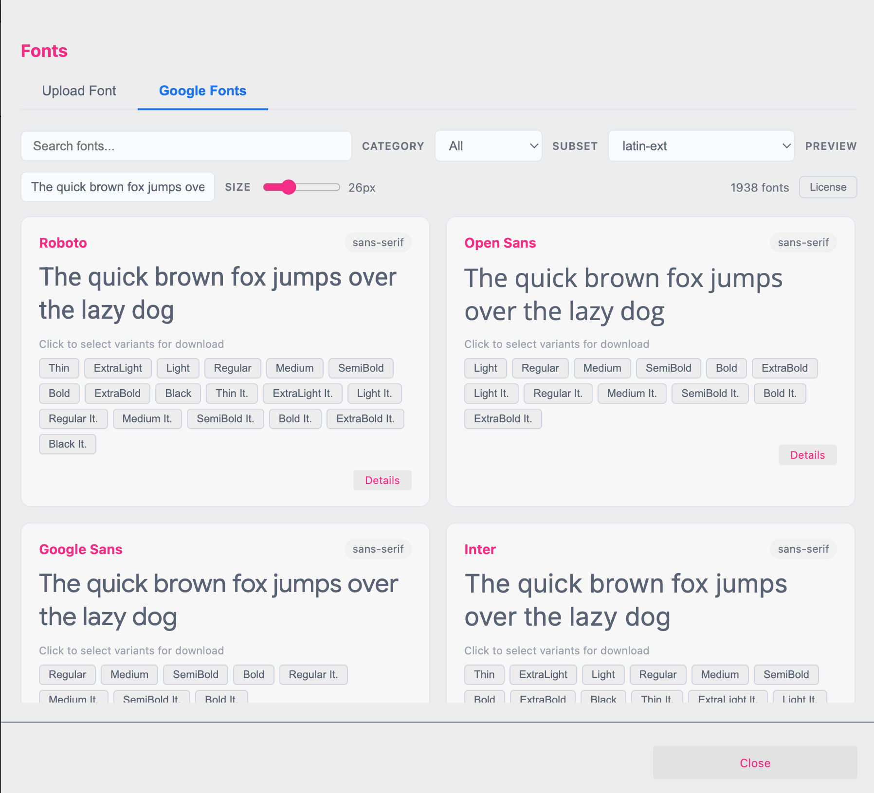 Search Google Font