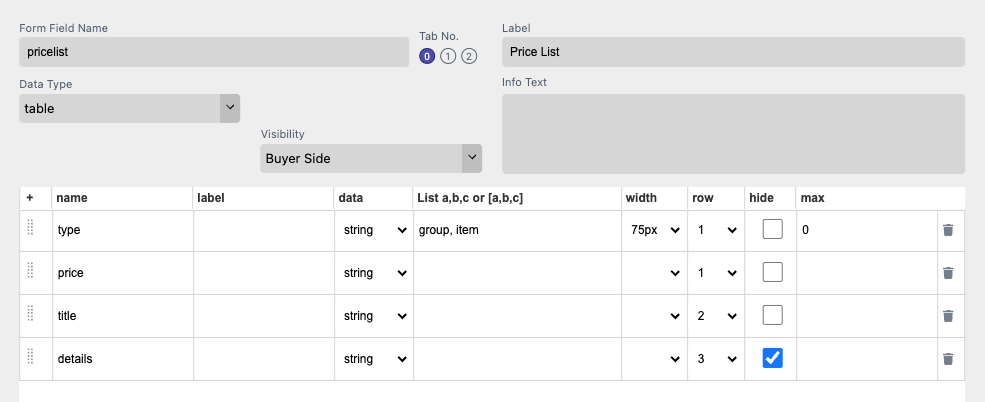 Data Table settings