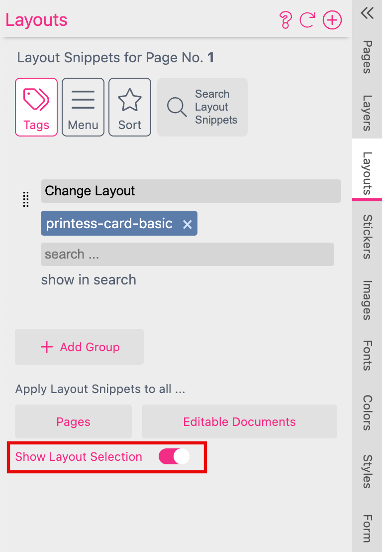 Show Layout Selection