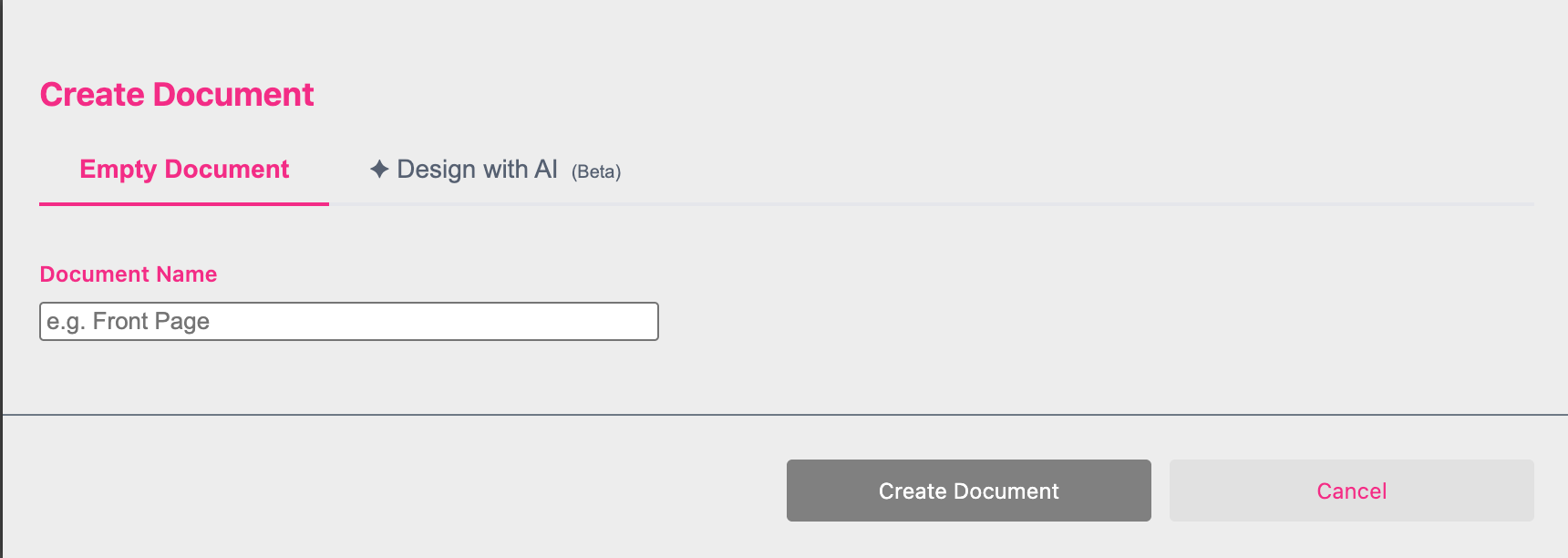 Create Document Dialog