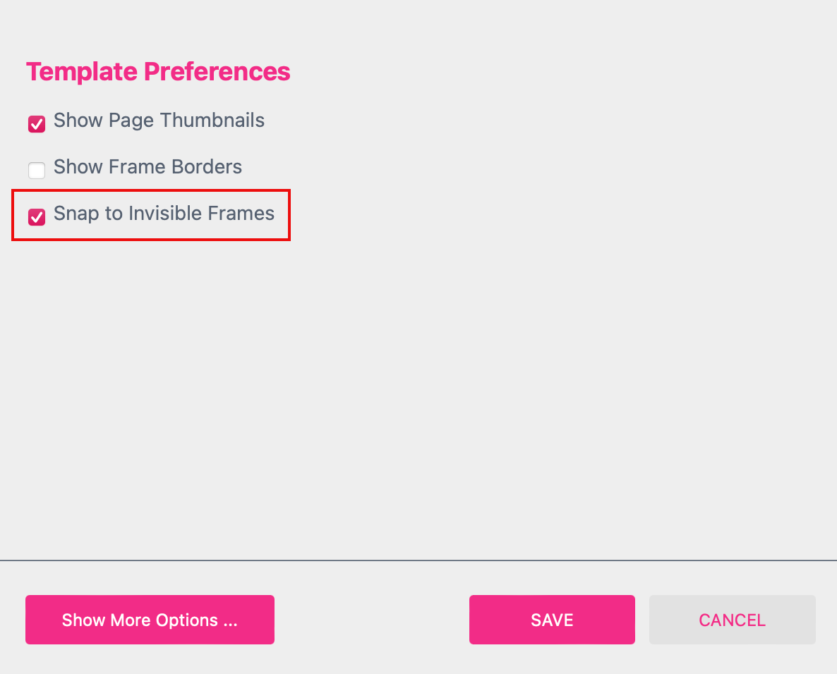 Template Preferences Snap To Invisible Frame