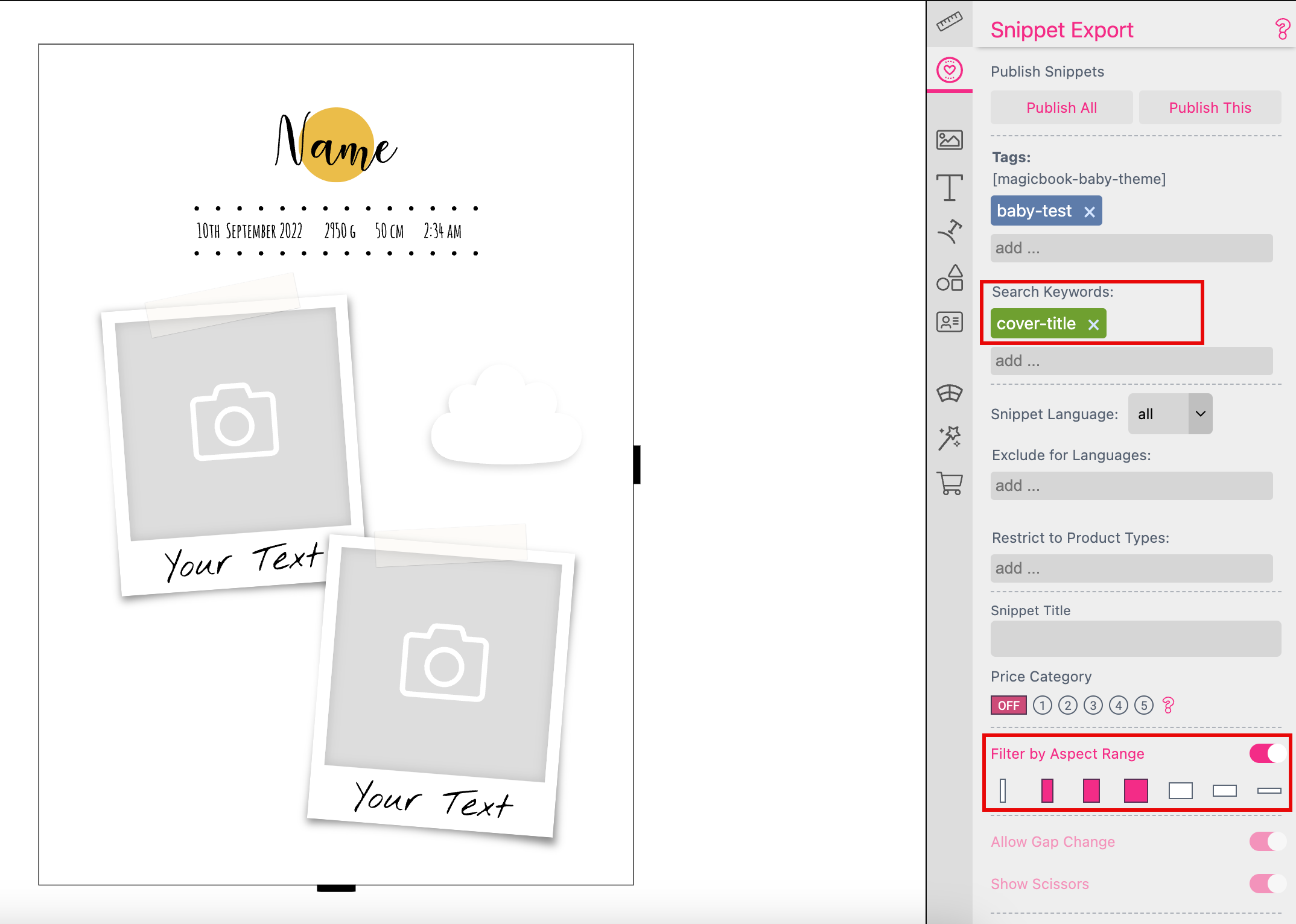 Cover Title Page Layout Snippet Magic Photo Book